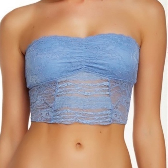 Free People Bandeau Bra Galloon Lace Intimately Size Large True Blue New NWT - Picture 1 of 9